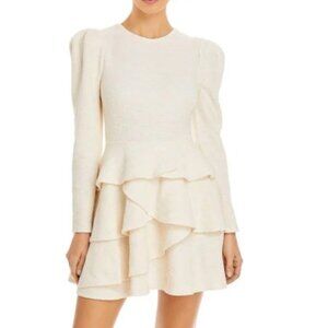 Aqua Ivory Knit Boucle Puff Sleeve Tiered Sz M